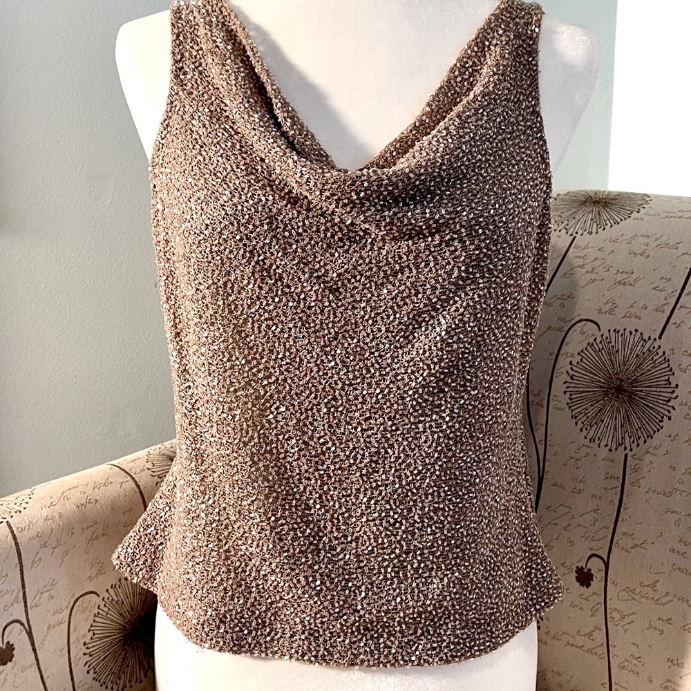 Papell Boutique Evening Vintage Beaded Taupe Top